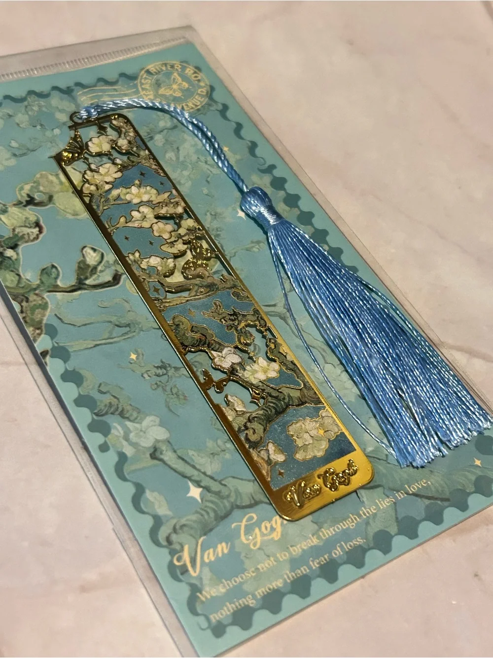 Flower Shadow Van Gogh Inspired Metal Bookmark with Tassle